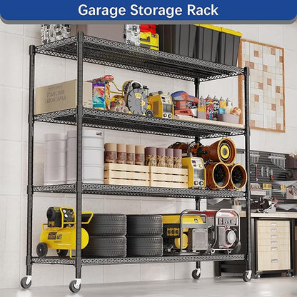 REGILLER 4-Wire Shelf Adjustable Heavy Duty Storage Shelves, Metal Organizer Wire Rack for Laundry Bathroom Kitchen Pantry Closet Garage Shelving with Wheel(Black,24" Dx59.6 Wx72.2 H)