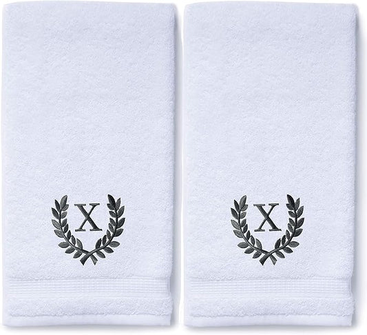 Decorative and Monogrammed Hand Towels for Bathroom Kitchen Makeup | Personalized Gift for Wedding-Bridal | Roman Font Custom Luxury Turkish Towel | Spa Collection, Oversized, 16 X 30 Inch, Set of 2