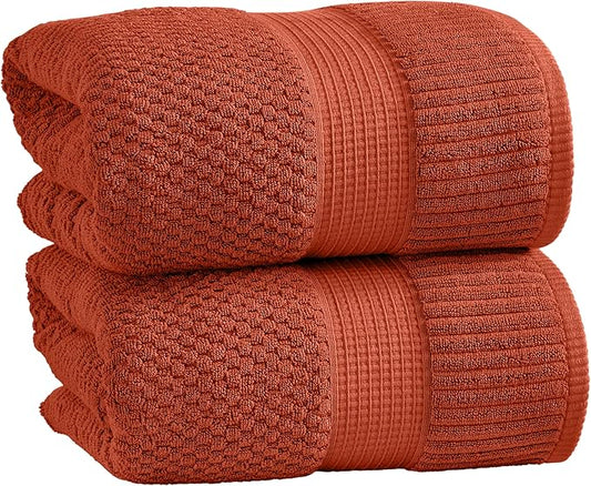 NY Loft 100% Cotton 2 Pack Bath Sheet Towel Set | Extra Large Oversize Bath Towels | Absorbent & Quick-Dry | Textured and Durable Cotton | Baked Clay