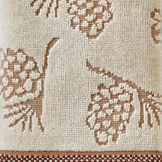 SKL Home Fall/Winter/Christmas Pinecone Jacquard Hand Towel 2pc Set for Bath/Kitchen/Bar & Gift, Wheat