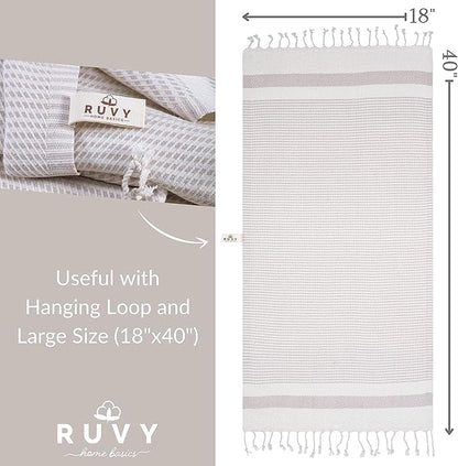 Ruvy Home Basics Turkish Hand Towels for Bathroom Set of 2 | 18"x40", Cotton | Decorative Towel for Bathroom, Kitchen, Dishcloth, Tea, Yoga, Face, Gym - Beige