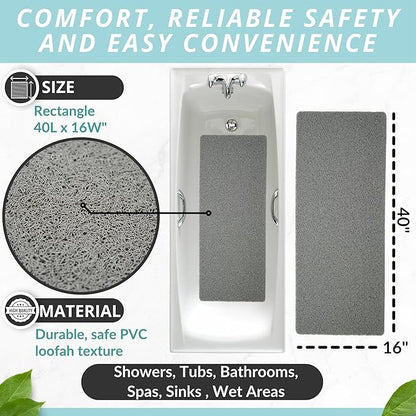 Non Slip Bathtub Mat Shower Mat for Tub - Loofah Bath Mats for Bathroom - 40x16 Bathtub Floor Mat - Textured Anti Slip Bath Mat Without Suction Cups - Secure Mat for Wet Areas (40x16 Gray)