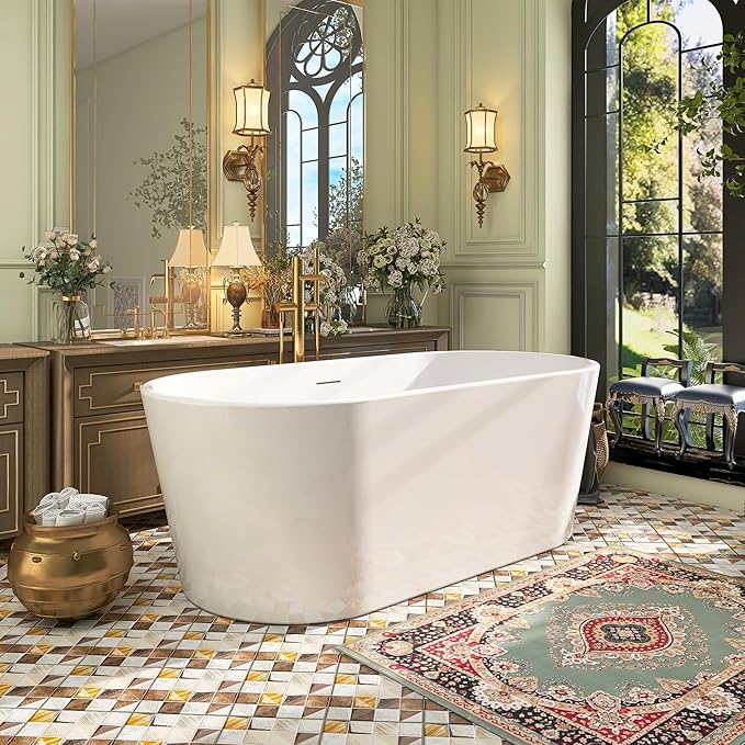 59" Acrylic Free Standing Tub, Stand Alone Tub, Freestanding Bathtub, Soaking Bathtub, cUPC Certified, SW(Glossy White)