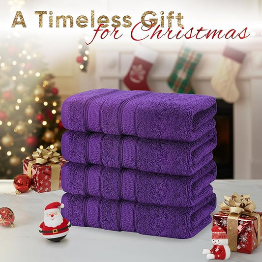 American Soft Linen Salem 100% Cotton Turkish 4 Piece Hand Towels for Bathroom, 600 GSM Soft Absorbent Quickdry Hand Face Towel Set, Purple