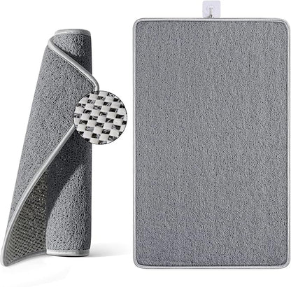 Non Slip Shower Mat Bathtub Mat 20x32 Inch, Quick Dry Bath Mat with Drain, Soft PVC Imitation Loofah Foot Scrubber Bath Mats for Bathroom Tub Shower Floor, Hangable & Hook Included, Gray