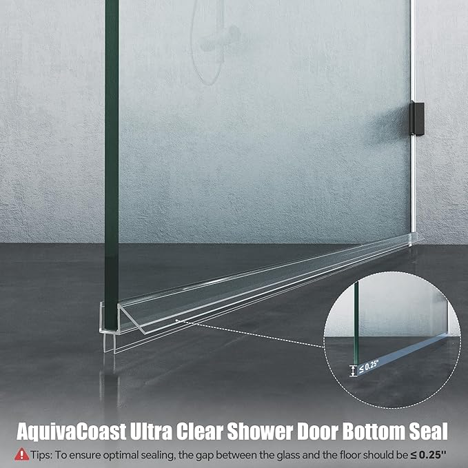 2-Pack Shower Door Bottom Seal, (3/8" x 36") Ultra Clear Glass Shower Door Seal Strip, Stop Leaks and Create a Water Barrier