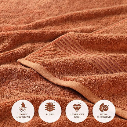 Superior Egyptian Cotton Bath Towel Set, Towels for Home Bathroom, Master Bath, Decor Essentials, Quick Dry, Absorbent, Large Body Towels, Spa, Hotel, Resort, Adult, Kids, Set of 4, Caramel Brown