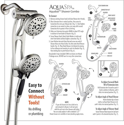 High Pressure 48-mode Luxury 3-way Combo with Adjustable Extension Arm – Dual Rain & Handheld Shower Head – Extra Long 6 Foot Stainless Steel Hose – All Brushed Nickel Finish – Top US Brand