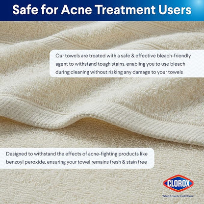 CLOROX Bleach Friendly, Quick Dry, 100% Cotton Washcloths (12" x 12"), Highly Absorbent Soft Lightweight, Ideal for Everyday Use, Easy to Wash (12 Pack, Ivory)