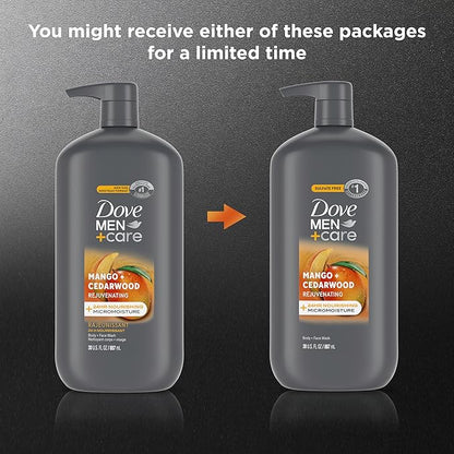 DOVE MEN + CARE body and face wash rejuvenating mango + cedarwood for Men, with 24-Hour Nourishing Micromoisture Technology, 30 oz