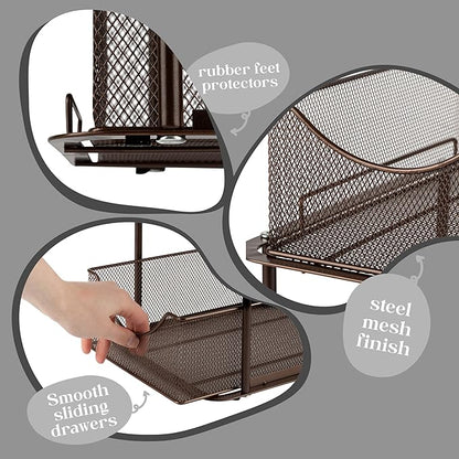 Sorbus 2 Tier Metal Under Sink Organizer for Bathroom, Kitchen, Strong Steel Mesh Sliding Drawers for Under Sink, Under Cabinet, Closet, Kitchen, Pantry, Bathroom Organizers and Storage (Brown)