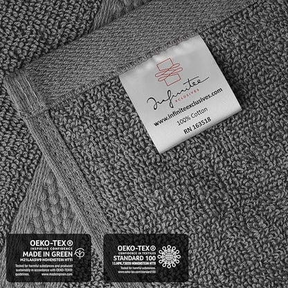 Infinitee Xclusives Luxury Wash Cloths for Showering [13x13] – 100% Cotton Washcloths [Pack of 12], Soft and Absorbent Face Towels for Bathroom Wash Clothes, Gym, and Spa (Shadow Grey)
