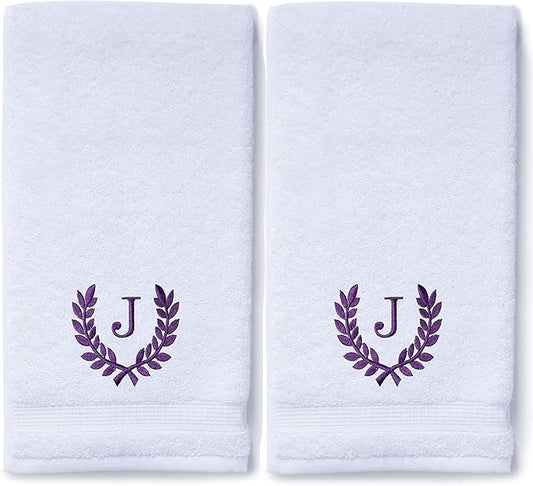 Decorative and Monogrammed Hand Towels for Bathroom Kitchen Makeup | Personalized Gift for Wedding-Bridal | Roman Font Custom Luxury Turkish Towel | Spa Collection, Oversized, 16 X 30 Inch, Set of 2