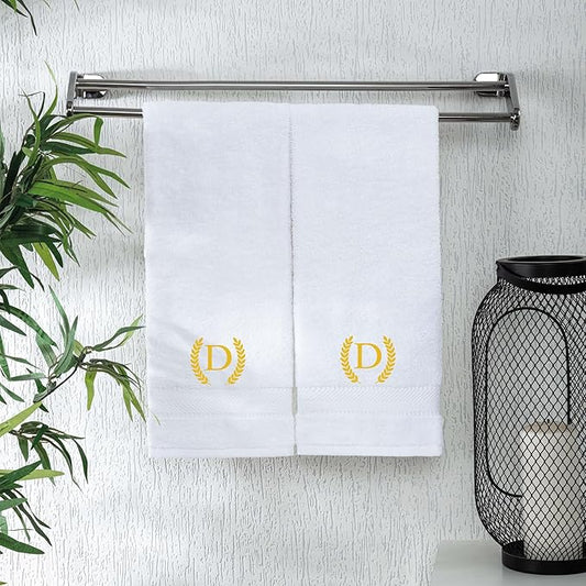Monogrammed Hand Towels for Bathroom Makeup, Personalized Turkish Cotton Towel with Embroidery, Gift for Weddings, Housewarming, Anniversaries, and Bridal Showers, Set of 2 (Gold, Initial D)