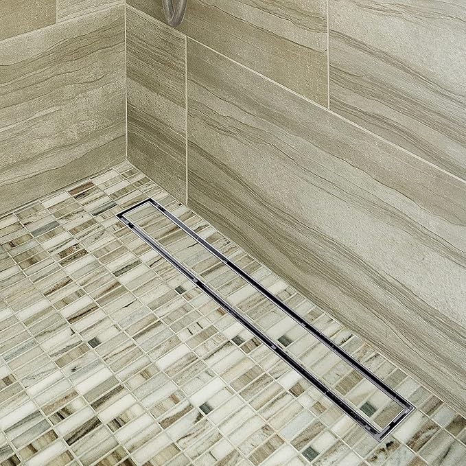 Neodrain 24-Inch Linear Shower Drain with Tile Insert Grate, Professional Brushed 304 Stainless Steel Rectangle Shower Floor Drain Manufacturer, Linear Drain with Shower Drain Base