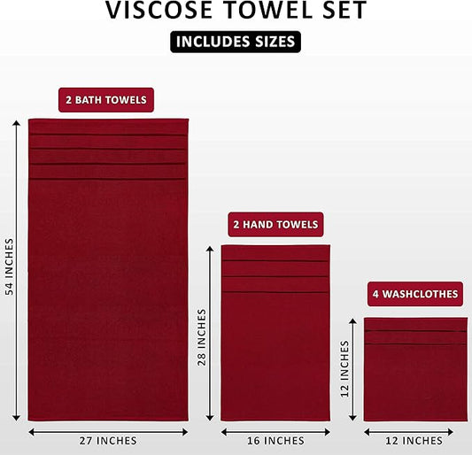 Utopia Towels 8-Piece Luxury Towel Set, 2 Bath Towels, 2 Hand Towels, and 4 Wash Cloths, 600 GSM Ring Spun Cotton Highly Absorbent Viscose Stripe Towels Ideal for Everyday use (Red)