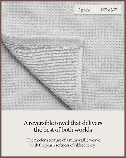 Cozy Earth Waffle Hand Towels - 60% Cotton 40% Viscose from Bamboo Hand Towels 20 x 30 Inches - Soft & Absorbent Terry, Reversible Mini Textured Waffle & Weave Pattern - 2 Pack