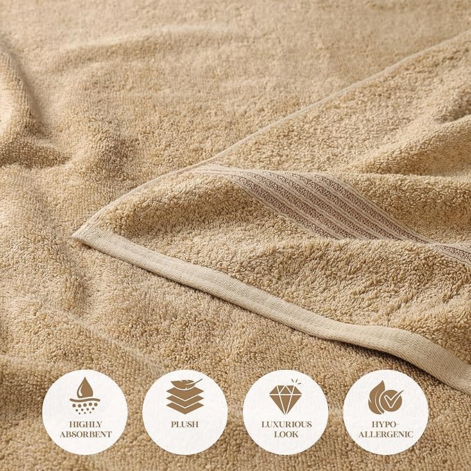 Superior Egyptian Cotton 6-Piece Towel Set, Bathroom Essentials, Towels For Bathroom, Apartment, Airbnb, Guest Bath, Face, Hand, Bath Towels, Washcloths, Absorbent, Fast Drying, Toast