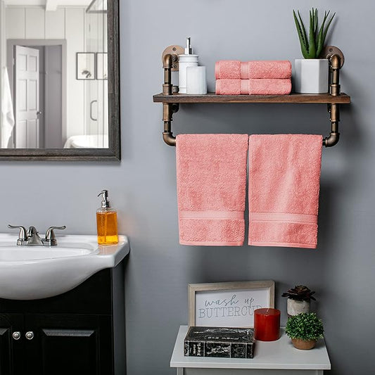 BLUENILEMILLS BNM Egyptian Cotton 4-Piece Towel Set, Includes 4 Hand Towels, Attached Loop for Easy Hanging and Storage, Hotel Quality, Perfect for Bathroom, Gym, Shower Space, or Spa, Tea Rose