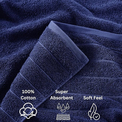 Casa Platino 100% Cotton 8 Piece Bath Towel Set - Ring Spun, Quick Dry, Super Soft & Highly Absorbent - 2 Bath, 4 Washcloths, 2 Bathroom Hand Towels - Hotel Quality Bathroom Towel Set - Navy Blue