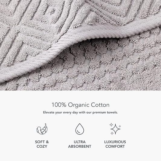 Texere 100% Organic Cotton Diamond Jacquard 700 GSM Luxury Bath Towel Sets - Ultra Soft and Absorbent Hotel and Spa Quality (Diamond, Cathedral Gray, 2 Bath Towels)