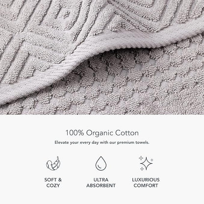 Texere 100% Organic Cotton Diamond Jacquard 700 GSM Luxury Bath Towel Sets - Ultra Soft and Absorbent Hotel and Spa Quality (Diamond, Cathedral Gray, 4 Bath Towels)