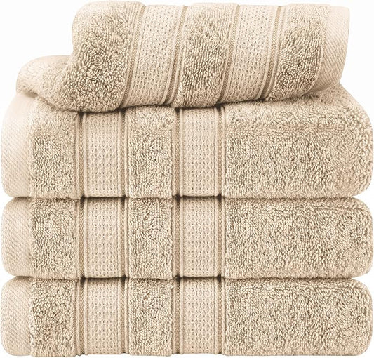 American Soft Linen Salem 100% Cotton Turkish 4 Piece Hand Towels for Bathroom, 600 GSM Soft Absorbent Quickdry Hand Face Towel Set, Beige