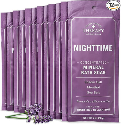 Village Naturals Therapy Nighttime Concentrated Mineral Bath Soak, Lavender Chamomile Scent, 2 oz, Pack of 12