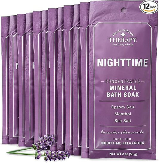 Village Naturals Therapy Nighttime Concentrated Mineral Bath Soak, Lavender Chamomile Scent, 2 oz, Pack of 12