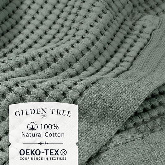 GILDEN TREE Waffle Towels for Bathroom Luxury 100% Cotton Bath Towels, Quick Dry Towel, Thin Super Absorbent Lint Free Shower Towels, Bath Towels Set of 2, Modern Style (Sage Grey)