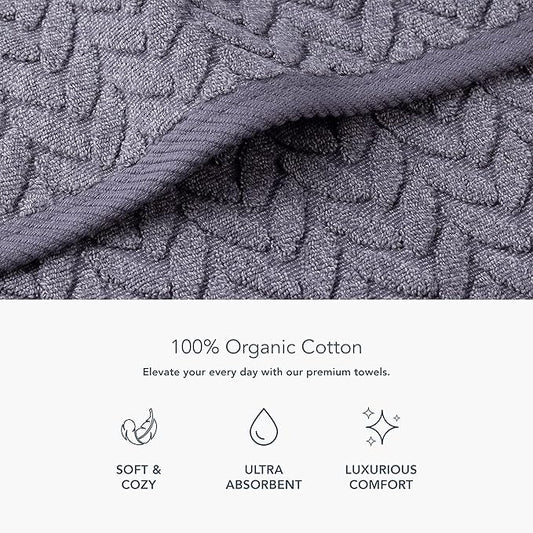 Texere 100% Organic Cotton Jacquard 650 GSM Premium Bath Towel Sets - Extra Absorbent Quick Dry and Plush (Cable, Excalibur, 4 Bath Towels)
