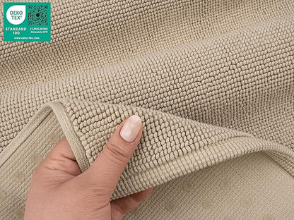 American Soft Linen Bath Rug, 17 in 24 in 100% Cotton Bath Mats Rugs for Bathroom, Slip Reducer Washable Shaggy Form Area Rugs, Beige Bath Rug
