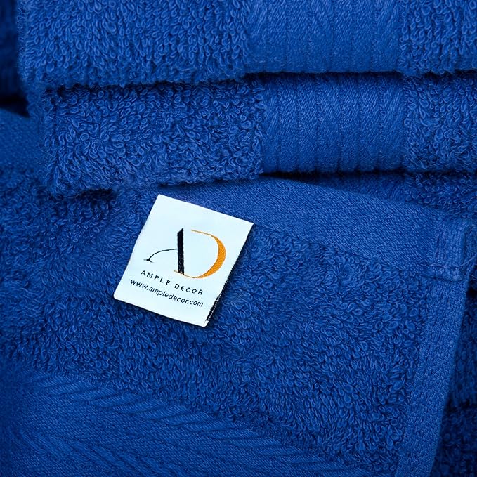 Ample Decor Washcloths Set of 200 12 X 12 Inch 100% Cotton 600 GSM, Soft Absorbent and Reusable Fingertip Towels, Ideal for Bathroom and Powder Room - Navy Blue