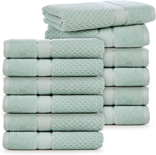 Ample Decor 100% Cotton Hand Towel for Kitchen Set of 12 Mint Green, Premium Quality for Bathroom, Hotel, Spa, Gym, Kitchen - 18 X 28 Inch - Mulaayam Collection