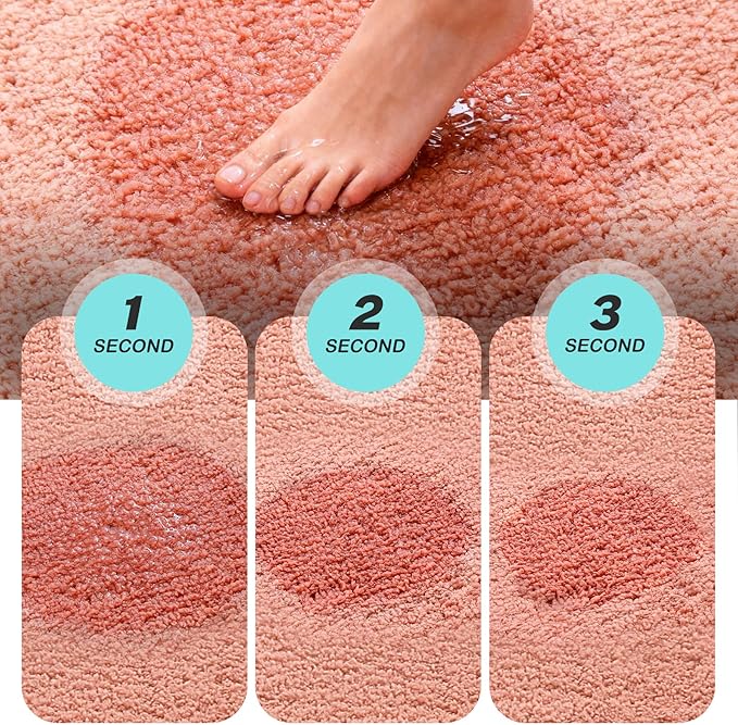 Kmson Bathroom Rugs Mat, 17"x24" Ultra Soft Washable Shaggy Chenille Bath Rugs, Non-Slip Fluffy Thick Water Absorbent Microfiber Mat for Bathtub, Sink and Shower, Pink