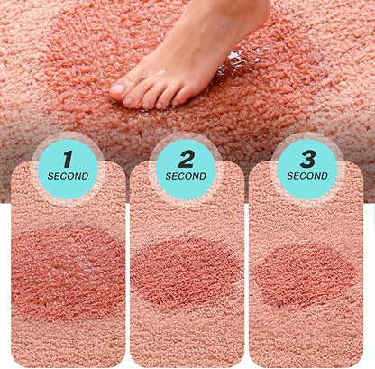 Kmson Bathroom Rugs Mat, 17"x24" Ultra Soft Washable Shaggy Chenille Bath Rugs, Non-Slip Fluffy Thick Water Absorbent Microfiber Mat for Bathtub, Sink and Shower, Pink