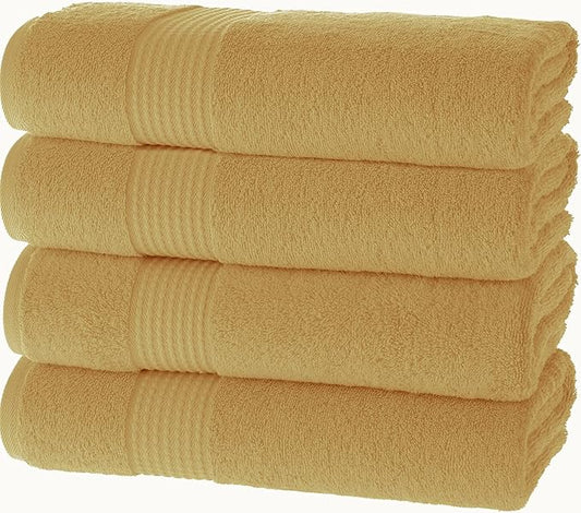 MAURA Basics Performance Bath Towels 100% Turkish Cotton with Hook Loops. Extra Large Luxury Absorbent Plush Towel Sets for Bathroom, Daily Use American Standard Size 27”x54”, Pure Gold