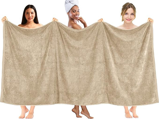 DAN RIVER Pack of 1 Bath Sheet 40x80 Inches, Big Towels Oversized Extra Large Bath Towel, Absorbent Organic Cotton Towel - Tan