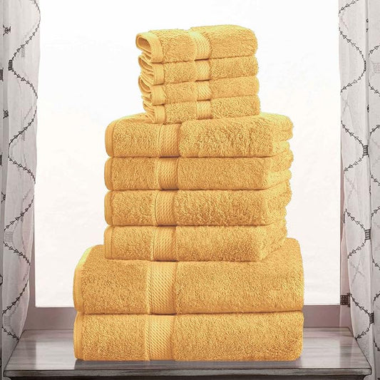 BLUENILEMILLS Madison Egyptian Cotton Towels, Towel Set for Bathroom, Shower, Hotel, Plush, 800 GSM, Highly Absorbent and Ultra-Soft Towels, Bath Essentials, 10 Piece Assorted Towel Set, Gold