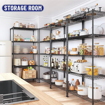 5-Tier Shelf, Shelves Capacity 1010LBS,Storage Shelves Adjustable Wire Shelving,Metal Shelving Unit Storage Rack for Kitchen Pantry Closet Laundry School Commercial 59.4" Hx21.5 W x13.6 D
