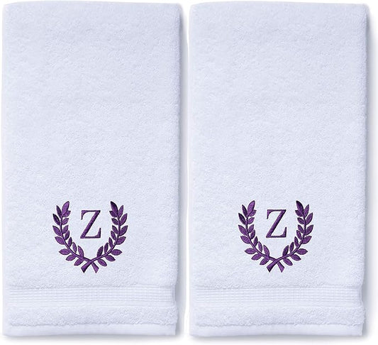 Decorative and Monogrammed Hand Towels for Bathroom Kitchen Makeup | Personalized Gift for Wedding-Bridal | Roman Font Custom Luxury Turkish Towel | Spa Collection, Oversized, 16 X 30 Inch, Set of 2