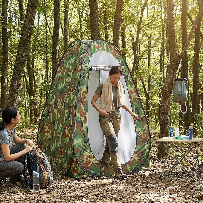 4x4ft Pop Up Privacy Shower Tent with Top Window, 3.6lbs Liightweight Dressing Room, Portable Toilet Stall with Carry Bag for Camping, Beach, Outdoors (Dark Gray)