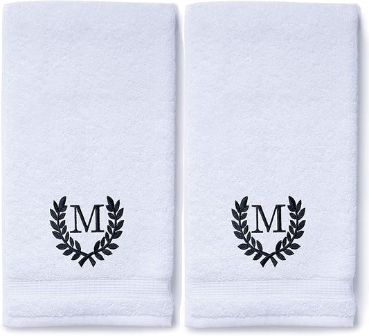 Decorative and Monogrammed Hand Towels for Bathroom Kitchen Makeup | Personalized Gift for Wedding-Bridal | Roman Font Custom Luxury Turkish Towel | Spa Collection, Oversized, 16 X 30 Inch, Set of 2