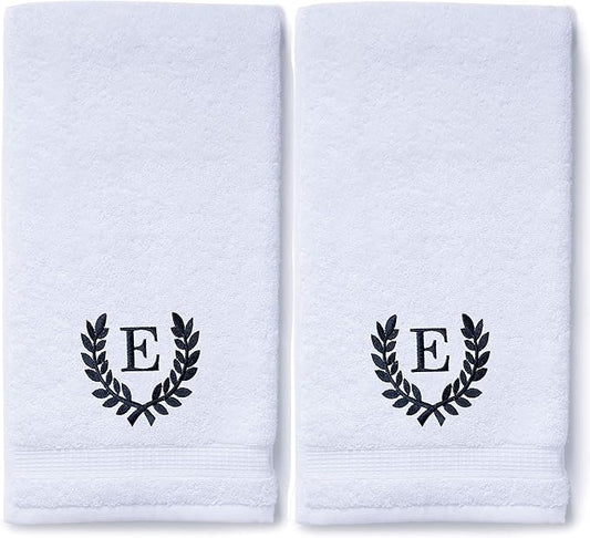 Decorative and Monogrammed Hand Towels for Bathroom Kitchen Makeup | Personalized Gift for Wedding-Bridal | Roman Font Custom Luxury Turkish Towel | Spa Collection, Oversized, 16 X 30 Inch, Set of 2