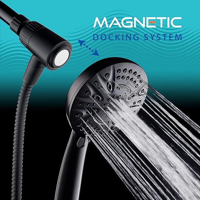 AquaDance New Magnetic Guidance Docking System - High-Pressure 8-setting Handheld Shower Head with Giant 5 inch Face, Magnetic Bracket, Extra-long 72 inch Stainless Steel Hose/Matte Black Finish