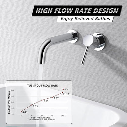 SUMERAIN Wall Mounted Bathtub Faucet, Single Handle Tub Faucet Set Including Rough-in Valve, Chrome