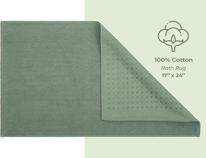 American Soft Linen Bath Rug, 17 in 24 in 100% Cotton Bath Mats Rugs for Bathroom, Slip Reducer Washable Shaggy Form Area Rugs, Sage Green Bath Rug