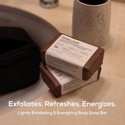 MARLOWE. No. 109 Coffee Bar Soap 7 oz (12 Bars) – Exfoliating Body Scrub for Men with Natural Extracts, Caffeine, Coffee Bean & Cocoa Butter – Energizing Fresh Brewed Scent