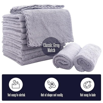 16 Pack Baby Washcloths - Luxury Coral Fleece - Extra Absorbent and Soft Wash Clothes for Newborn, Infants and Toddlers - Suitable for Sensitive Skin and New Born - Baby Shower - Light Grey,10x10 Inch