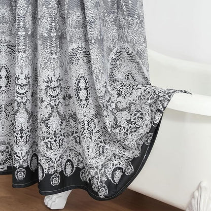 Extra Long Shower Curtain - Chantilly Lace Design, Heavyweight Polyester, Black to White Ombre, 72" W x 84" H